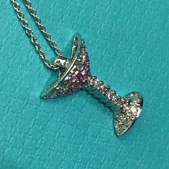 Roberto Coin Tiny Treasures Diamond and Pink Sapphire Martini Glass Pendant - Picture 4 of 10